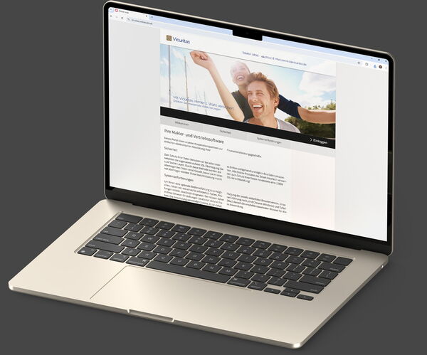 Geöffnetes Notebook mit dem Anmeldefenster für die "Online Suite" schräg nach rechts gestellt